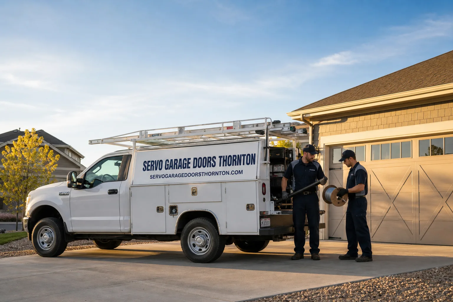 Servo Garage Doors Thornton garage door service vehicle and crew in Thornton, CO